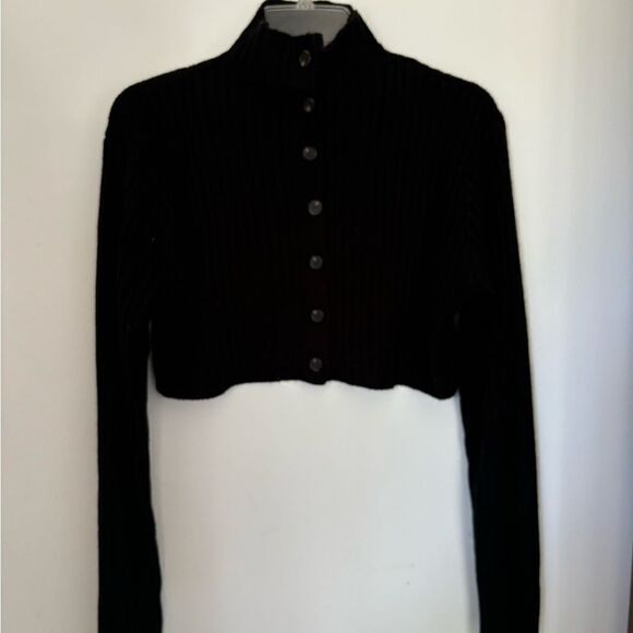 Talulha black ribbed cropped button up sweater size S - Picture 4 of 10